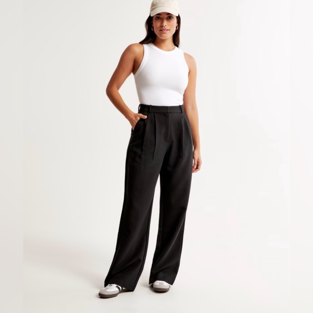 Abercrombie & Fitch Black Wide‎ Leg Trousers Pants Size 10L Workwear